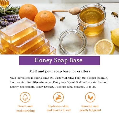 Honey Soap Base Bar,Melt and Pour Soap Base SLS/PEG Free Easy Cutting 1 LB