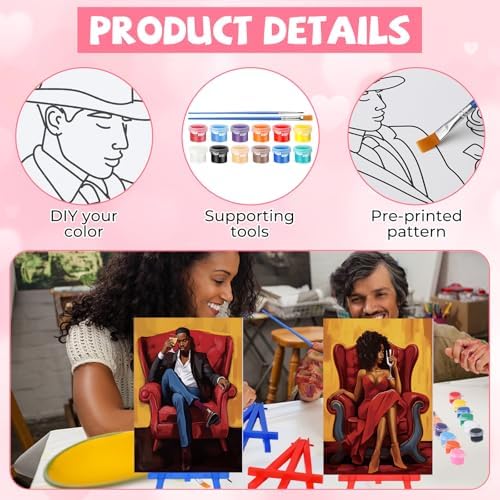 Blosssound 10 Set Pre Printed Canvas Pre Drawn Canvas Painting with Easel Kits 5" x 7" Outline Painting Panels for Beginners, DIY Craft Project, Party Favor, Home Decors(Couple)