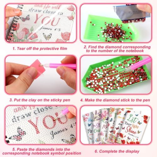 Fullhawl 12 Pack 5D DIY Diamond Art Crafts Kit for Adults Office Supplies Beginner A5 Leather Diamond Painting Gift for Women Art Cover Craft Accessories with Tool (Bible Florals)