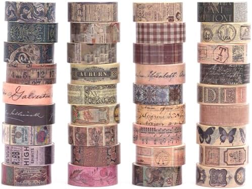 YUBBAEX Vintage Washi Tape Value Pack 36 Rolls Antique Printed Masking Tape Retro Decorative for Arts, DIY Crafts, Journal Supplies, Planners, Scrapbook, Card/Gift Wrapping (Classical)