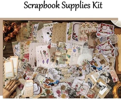 Vintage Aesthetic Scrapbook Supplies Kit, 180 pcs of Scrapbook Paper, Washi Stickers and Small Cards for Scrapbooking DIY Albums Junk Journals Bullet Journals Collages, Retro Aesthetic Decor (Nature)