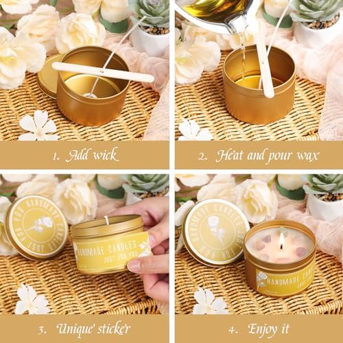 CONNOO 48 Pack - 24pcs 8oz & 24pcs 4oz Matte Gold Candle Tins with Lids