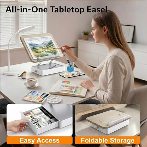 Tabletop Easel for Painting with Storage, Adjustable Height & Angle