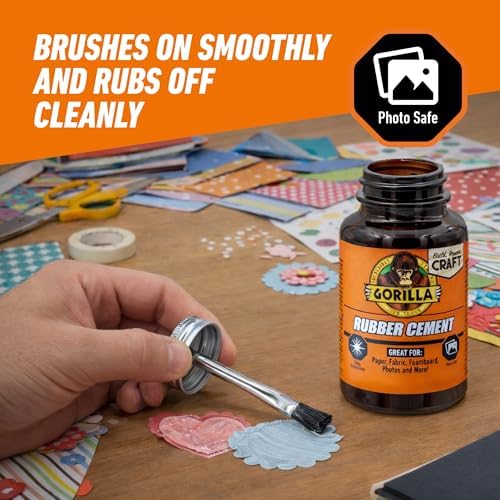 Gorilla Rubber Cement with Brush Applicator, Photo Safe, 4 fl oz, Clear (Pack of 2)