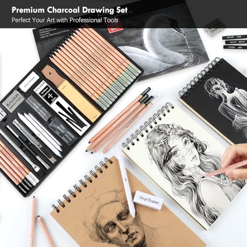 KALOUR PDAS 39pcs Drawing Pencil Set, Professional Sketching Kit with Graphite, Charcoal & Sketch Pencils for Drawing, Complete Drawing Kit for Artists & Beginners