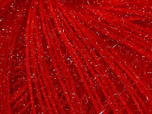 Sparkly Eyelash Fantasy Knitting Yarn | Metallic Lurex Nylon Short Eyelash Yarn | 50g (1.76oz) |140m(155 Yards) | Shiny Crochet Thread for Amigurumi & Decorative Projects (1, Red)