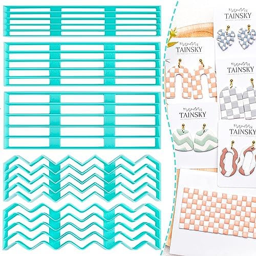 TAINSKY Stripe Tool Polymer Clay Cutters, Checker Board Maker for Making Earrings Jewerl, 5 Pcs Stripe Lines Texture Guide, Clay Earring Cutters, Polymer Clay Earrings Tools