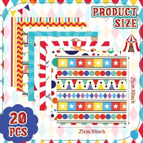 HunnmingRe 20 Pcs 10''x10'' Carnival Circus Quilting Fabric Square Precuts Quilted Fabric Bundle Monkey Striped Printed Sewing Material for Halloween Patchwork Scrapbook Junk Journal DIY Craft