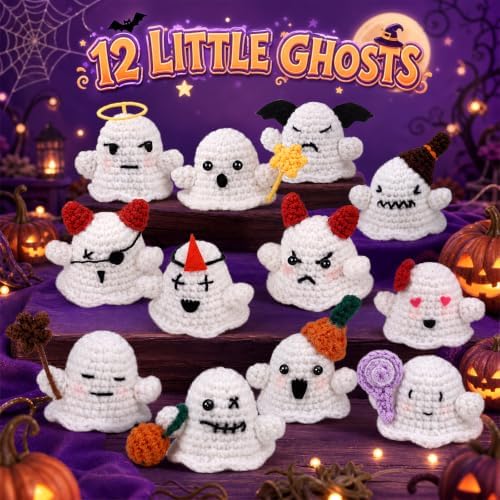 Pnytty 12Pcs Ghost Family Crochet Kit for Beginners, Crochet Starters Kits