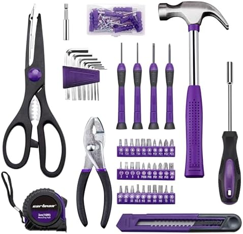 CARTMAN Complete Household Tool Set, Purple Hand Kit With Storage Case | Versatile tool assortment for home repairs, DIY projects, furniture setup, crafting, and daily household fixes in toolbox.
