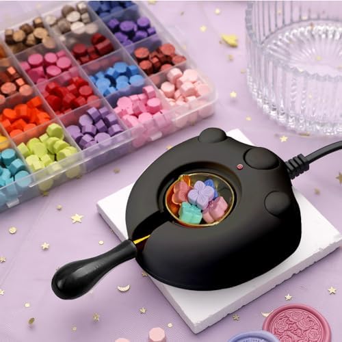 Electric Wax Seal Warmer, Black Wax Seal Kit with Spoon and Tweezers Great Tool for DIY Wax Seals, Wax Seal Stamp and Melting Wax Seal Sticks Sealing Wax Beads (Black)