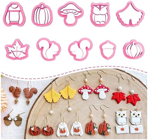 Keoker Polymer Clay Cutters for Fall - Acorn Clay Cutters for Earrings Making, 10 Shapes Autumn Clay Earrings Cutters, Clay Cutters for Polymer Clay Jewelry (Earrings Clay Cutters)