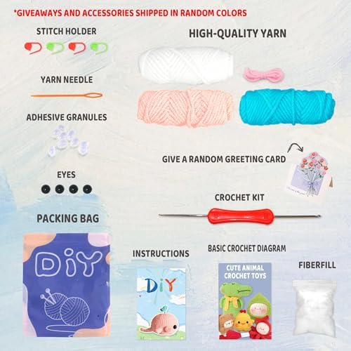 YAMAXIN Whale Crochet Kit for Beginners, Whale Marine Animal Easy Learn to Starter Amigurumi Knitting Kit and Yarn Craft Kits for Adults DIY with Step-by-Step Video Tutorials