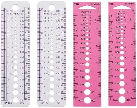 4 PCS Plastic Knitting Needle Gauge Measuring Tool, Knitting Needle Sizer & Crochet Gauge Measuring Tool, Knitting Tools and Accessories for Sewing (White & Pink)