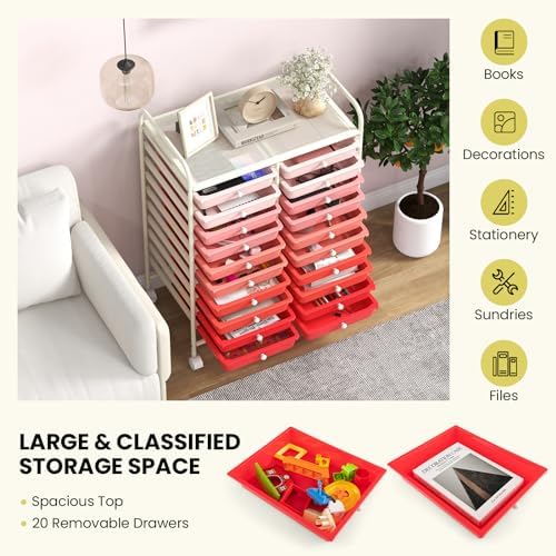 COSTWAY 20-Drawer Rolling Storage Cart, Utility Storage Organizer Cart