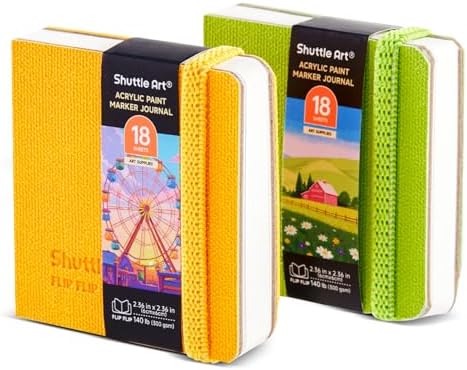 Shuttle Art Small Sketchbook for Acrylic Paint Marker - 2 Pack (36 Sheets Total) 2.36x2.36 Watercolor Journal with 140LB (300 GSM) Paper, Acrylic Paint Marker Journal for FlipFunAlong