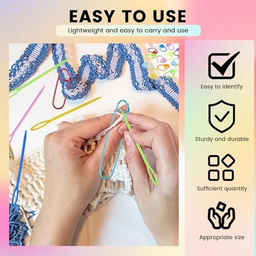 12Pcs Knitting Stitch Holder Set, 6Size Aluminum Needle Crochet Yarn Stitch