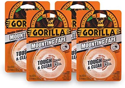 Gorilla Tough & Clear; Double Sided Mounting Tape; Weatherproof; 1" x 60"; Clear; (Pack of 4)