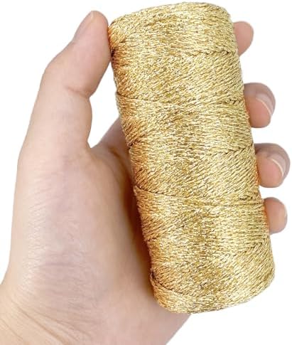 Leecogo 110Yards/328Feet Gold String Twine for DIY Crafts Metallic Bakers Twine Yarn Wrapping Party Home Decoration