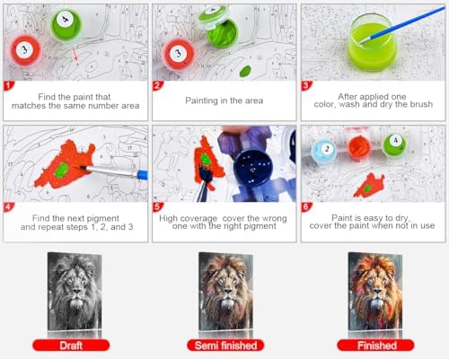TUMOVO Paint by Numbers Kit for Adults - Lion DIY Adult Paint by Number Kits Animal Acrylic Canvas Painting for Adults Beginners Art Crafts, 16x20 Inch(Framed)