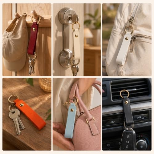 100 Pcs PU Leather Keychain Blanks, 10 Colors Blank Leather Keychains for Engravingwith Key Rings for DIY Craft, Stamping and Leather Working Projects