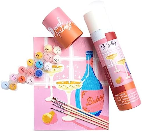 Pink Picasso Paint by Number Kit, All Ages, 8x10, Be Bubbly | Mid Century Modern Collection, Acrylic Paints and Brushes included, Pre-printed high quality canvas, DIY art kit, Gift-ready