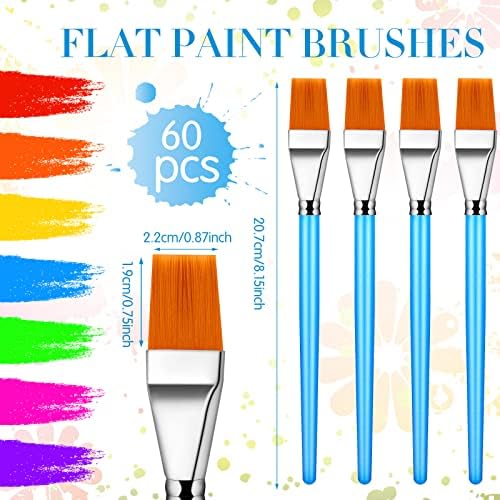 Crtiin 60 Bulk 3/4 Inch Flat Paint Brushes for Acrylic Painting Large(Bule)