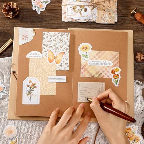 LIGHOON 400 Pcs Vintage Floral Scrapbook Paper, Floral Journaling Stickers Kit, 4 Pack Junk Journal Supplies for Bullet Journaling DIY Retro Crafts Planner Card Notebook Album