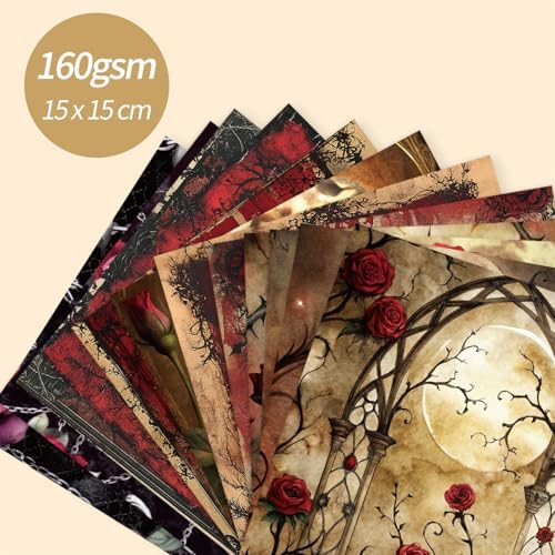 6x6" Cardstock Single Sided Scrapbooking,Craft Decorative Scrap Book Paper | 160gsm,24-Sheet 12Patterns Colored Paper,Junk Journal Supplies,Vivid Origami Papers DIY Craft Gift Wrapping Album.Candle Rose