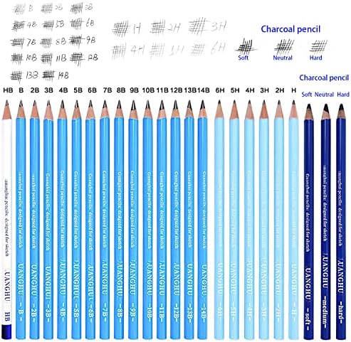 YYMIYU 24 Drawing Pencils Set, Art Sketching Pencils Charcoal Set 14B,12B,11B,10B,9B,8B,7B,6B,5B,4B,3B,2B,B,HB,H,2H,3H,4H,5H,6H,& Soft Neutral Hard Charcoal Pencils