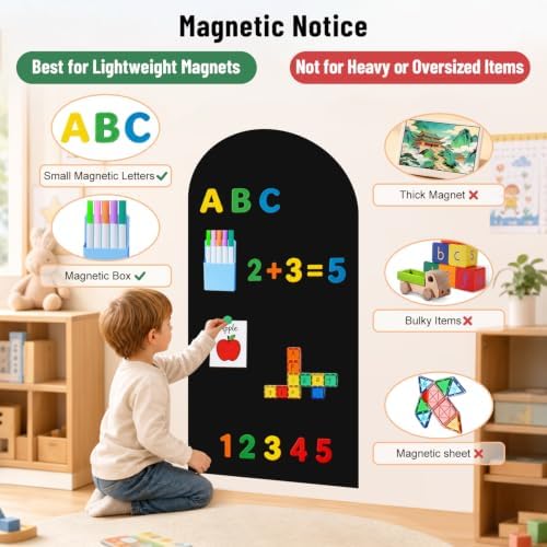 Magnetic Wall Decal for Kids 39.3x17.5 Inches Black Magnetic Wall Decal Arch Chalkboard with Colorful Liquid Chalks Multiple Accessories for Home Playroom and Classroom