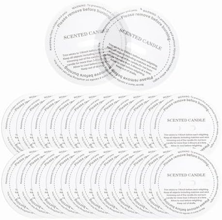 MECCANIXITY 60 Pcs Candle Dust Covers, 8cm/3.1" Round Printed Translucent Candles Drip Protectors Lid Accessories Letter Pattern for Craft Fragrance Making Jars Boxes Packaging