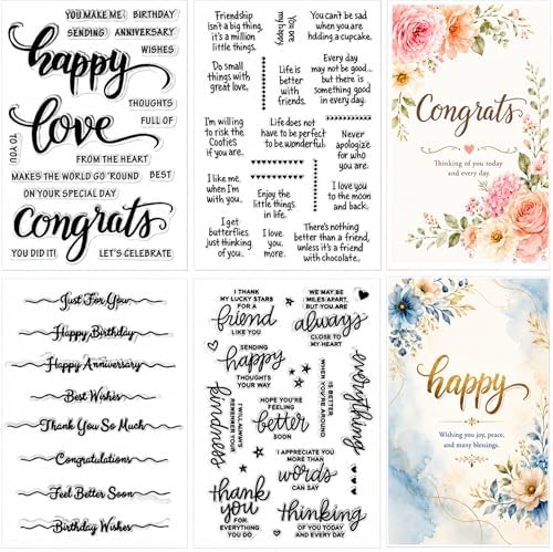 Outus 4 Pcs Clear Sentiment Stamps for Crafts, Silicone Words,Classic | Blessing Set for Card Making Scrapbooking, Photo Album Decoration, Acrylic Block Compatible, DIY Sentiments Phrases Design
