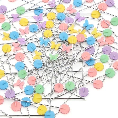 Elisel 200 pcs Multicolor Straight Pins Straight Quilting Pins Craft Positioning Pins Fixed Sewing Marker Needle for Crafting Dressmaker and Other Crafts Making (Butterflies and Flowers)