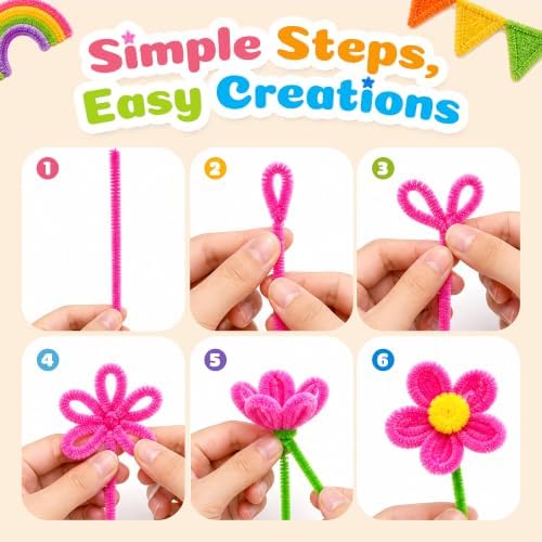 Caydo 200PCS Thick Pipe Cleaners Craft, 20 Colors Chenille Stems