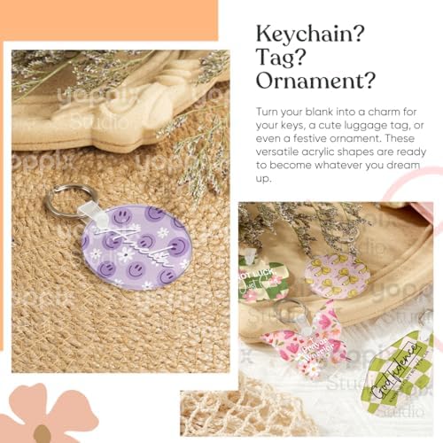 YOPPIX 90 Pcs Sublimation Acrylic Keychain Blank kit, with 30 Fixing Clips and 30 Key Rings for Heat Transfer Keychain Bag Decor Pet Necklace Christmas Tree Decor, Home Gift Crafts Supplies