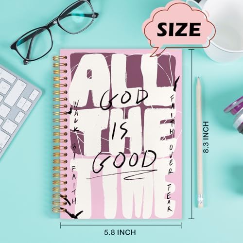 Yhtrg Pink Christian Spiral Notebooks, God Is Good All the Time Bible Journal Notebook, Bible Jesus Notebook for Note Taking, Christian Gifts for Women Men, 5.5x8.3 Inch