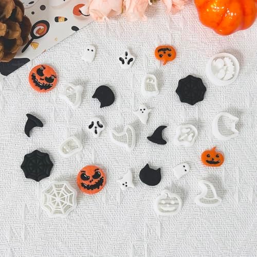 Xaekicr 10PCS Halloween Polymer Clay Cutters Set - Pumpkin Ghost Witch Hat Spider Web Shapes for DIY Earrings - Clay Cutters Clay Earring Cutters Clay Tools