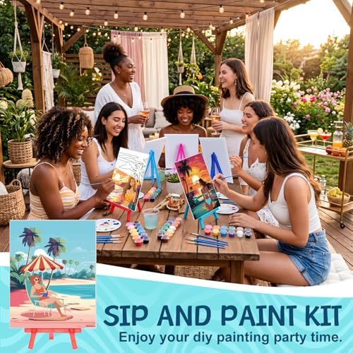 Blosssound 10 Set Pre Printed Canvas Pre Drawn Canvas Painting with Easel Kits 5" x 7" Outline Painting Panels for Beginners, DIY Craft Project, Party Favor, Home Decors(Hawaii Women)