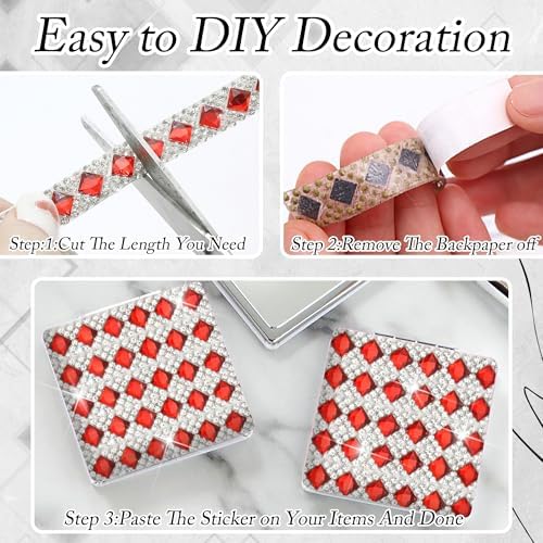 1 CM Wide Crystal Rhinestone Ribbon Red Glass Gems Rhinestone Tape