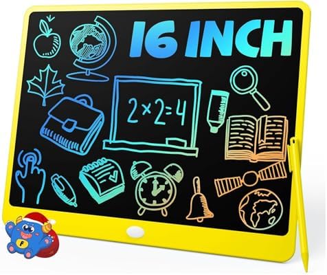 TEKFUN 16" LCD Writing Tablet for Kids, Large Drawing & Writing Pad for Active Kids, Screen-Free Way to Keep Kids Busy Anywhere, Reusable Board for Travel, Play & Everyday Use (Yellow)