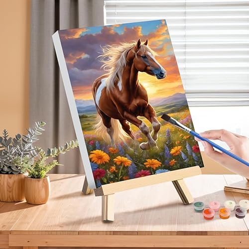 Horse Paint by Numbers for Adults with Framed Canvas - with Wooden Easel