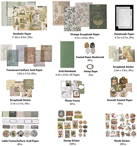 JOYCHOIC Vintage Junk Journal Supplies Aesthetic Journaling Kit, Scrapbook Papers Stickers Large Collection for Bullet Scrapbooking Materials, Planner DIY Arts Craft Collage, Adults