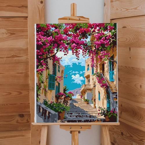 Lovepefe Landscape Paint By Numbers Kit for Adults Beginner Flowers Paint By Numbers Adult Seaside Town Color by Numbers DIY Canvas Oil Painting Adults Kits for Gift Home Wall Decor 16x20 Inch