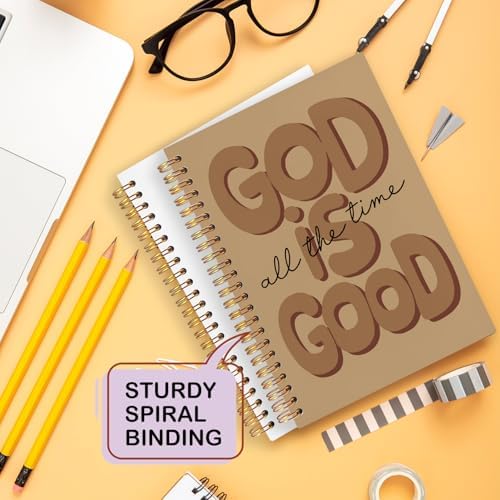 Yhtrg Brown Preppy God Is Good Notebooks, Brown Christian Spiral Notebook Gift for Women, Bible Journaling Notebooks for Office School Supplies, 5.5x8.3 Inch