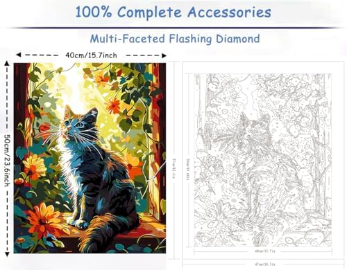 ZTOTZ Cat Paint by Numbers Kit for Adults,Animal Cat Paint by Number Kit Canvas, DIY Window Flower Paint by Numbers Easy for Living Room Decor Gift 16x20 Inch