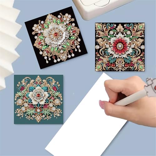 Diamond Art Cards with Envelopes–6PCS DIY Diamond Painting Greeting Cards Kit | Card Making Kit with Bling for Adults & Beginners | Birthday,Holiday & Thank You Cards (Retro Mandala)