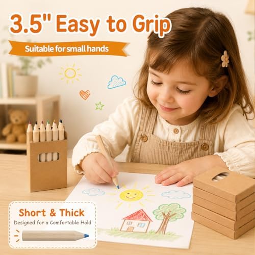 gisgfim 24 Packs Mini Colored Pencils Bulk for Kids 3.5'' Short Colored Pencil in Box Pre-sharpened Drawing Pencil 6 Color Mini Pencils for Student Teacher Classroom Easter Gift Painting Party Favor