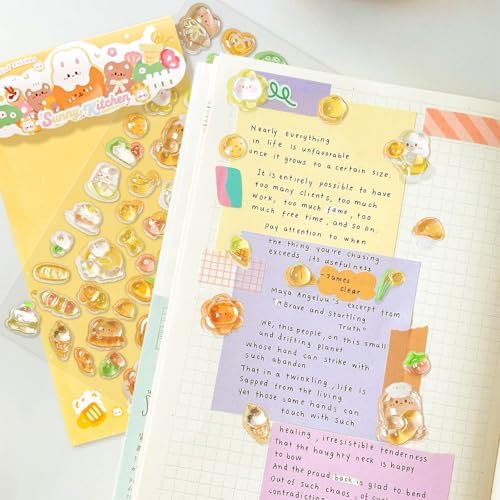 Kawaii 3D Puffy Stickers, Cute Bread & Rabbit Relief Stickers, Waterproof Aesthetic Decals for Journaling, Scrapbooking, Water Bottles, Laptops, DIY Crafts, Sunny Kitchen Food Themed