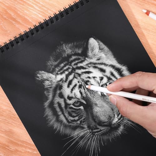 Black Paper Sketchbook 8.3 × 11.7 in, 30 Sheets, 160gsm, Spiral Bound | Acid-Free 98Lb Paper, Top Spiral, Tear-Off Pages, for Colored Pencil, Chalk & Metallic Markers